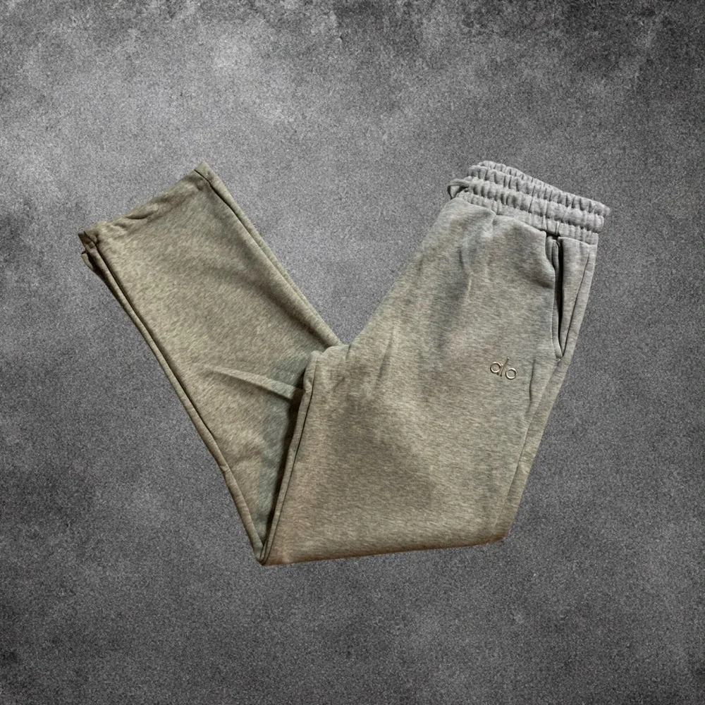 Alo Yoga Accolade Zip Hoodie Open Leg Sweatpants Set Medium Grey Athleisure